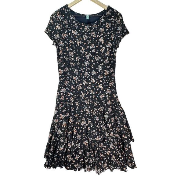 Lauren Jeans Co Floral Ruffle Hem Fit & Flare Dress Black Boho Cottagecore 8 - Picture 7 of 16
